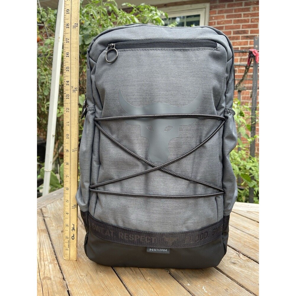 Under Armour UA Project Rock Brahma Backpack Training Bag Gray Black - Picture 2 of 5
